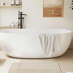 HOUSE OF QUIRK Beige Striped Rectangular Bath Rug image 3