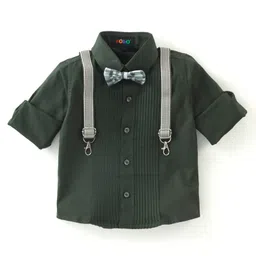 Robo Fry Cotton Full Sleeves Pintucks Party Shirt with Bow & Suspender - Green-picture-26