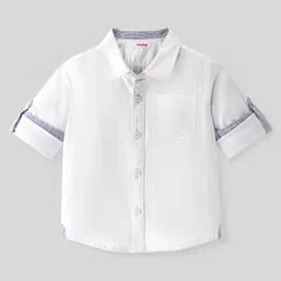 Babyhug 100% Cotton Woven Full Sleeves Solid Color Oxford Shirt - White-picture-16