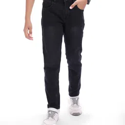 Pine Kids Denim Woven Full Length Solid Washed Jeans - Black-image-5