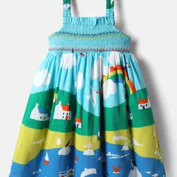 Babyhug Cotton Woven Sleeveless Frock With Bird Print - Multicolor-picture-28