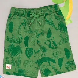 Pantaloons Junior Leaves Printed Shorts - Stone Green image 1