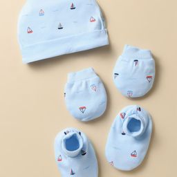 Simply Interlock Knit Cap Mittens & Booties With Boat Print Light Blue - Diameter 12 cm-picture-42