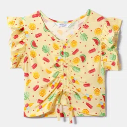 Nautinati Rayon Knit Short Sleeves Fruits Printed Top -Yellow-picture-23