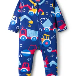 Babyhug Cotton Knit Full Sleeves Footed Sleepsuit With Vehicle Print - Navy Blue-picture-22