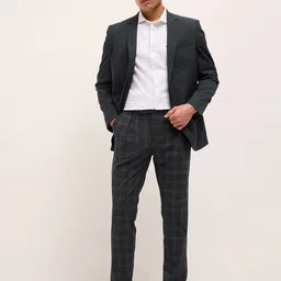 THE BEAR HOUSE Men Checked Regular Fit Pleated Formal Trousers image 4