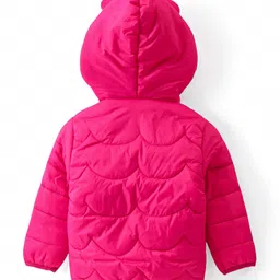 Babyhug Woven Full Sleeves Solid Color Padded Hooded Jacket with Bear Patch Applique - Fuchsia image 2