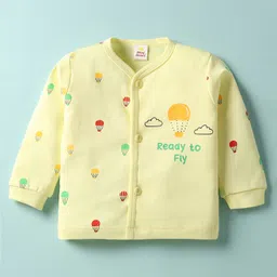Mini Donuts Sinker Knit Full Sleeves Co-ord Night Suit with Hot Air Balloon Print - Light Yellow image 2