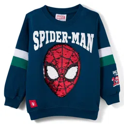 Bonfino Marvel Terry Knit Full Sleeves T-Shirt and Cut & Sew Jogger Set with Spider-Man Graphics and Tape Detailing - Navy Blue image 2