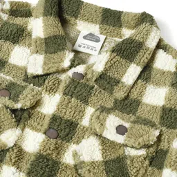 Mi Arcus Full Sleeves Fur Lined Buffalo Checked Inner Sherpa Jacket - Green image 4