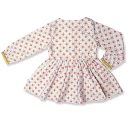 Pranava 100% Organic Cotton Full Sleeves Floral Printed & Placket Lace Embellished Kurta Salwar Set - White & Red image 4