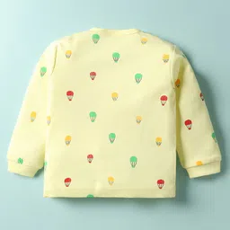 Mini Donuts Sinker Knit Full Sleeves Co-ord Night Suit with Hot Air Balloon Print - Light Yellow image 3