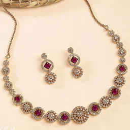 KARATCART Gold-Plated Red Stone Studded Round Chakra Design Jewellery Set-image-96