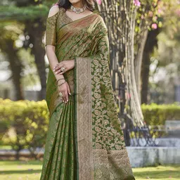KALINI Ethnic Motifs Woven Design Zari Organza Saree With Unstiched Blouse Piece image 4