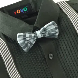 Robo Fry Cotton Full Sleeves Pintucks Party Shirt with Bow & Suspender - Green image 4