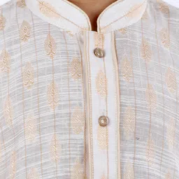 Pehanaava Cotton Full Sleeves Ethnic Motif Foil Printed Kurta Pyjama Set - Cream image 5