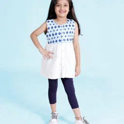 Kiddopanti Cotton Sleeveless Abstract Printed Top - Green & Blue image 5