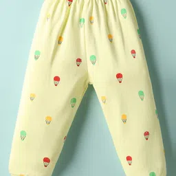 Mini Donuts Sinker Knit Full Sleeves Co-ord Night Suit with Hot Air Balloon Print - Light Yellow image 4