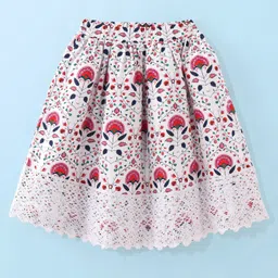 Earthy Touch Premium Cotton Knit Half Sleeves Choli Lehenga with Back Knot Detailing & Dupatta Floral Print - White image 5