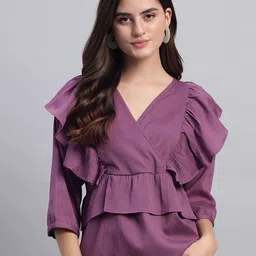 ROSEMELON Women V-Neck Crepe Top-image-0