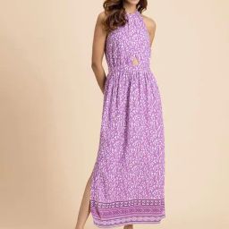 Moomaya Purple Printed Midi Dress-picture-35