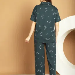 Kanvin Green Cotton Printed Shirt Pyjamas Set image 2