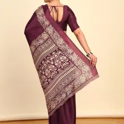 Soch Womens Wine Floral Print Border Art Silk Saree image 2