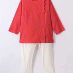 TWISHA Kids Red & White Cotton Printed Full Sleeves Kurta Set-picture-30