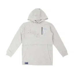 Pantaloons Junior Anthra Melange Cotton Color Block Pattern Hoodie-image-30