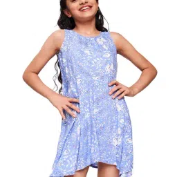 Global Desi Girl Blue Floral Print Dress-image-11