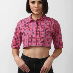 Forever 21 Pink Cotton Check Shirt-picture-13