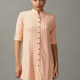 SHOWOFF Peach Striped Longline Shirt-image-94