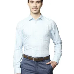 Park Avenue Blue Cotton Slim Fit Checks Shirt-image-37