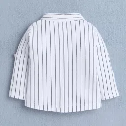 Bumzee Boys White & Red Full Sleeves Shirt Waistcoat & Short Set With Applique Bow image 2