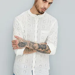 max Men Geometric Checked Thread Work Anarkali Kurta image 1