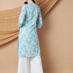 Melange By Lifestyle Aqua Cotton Regular Fit Printed Kurtas image 2