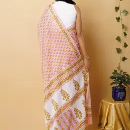 Unnati Silks Pink Cotton Printed Saree With Unstitched Blouse image 2