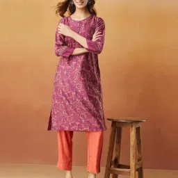 Fabindia Purple Cotton Silk Regular Fit Printed Kurta-picture-41