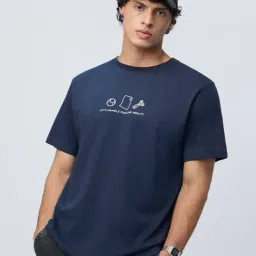 The Souled Store Navy Blue Relaxed Fit Printed T-Shirt-image-99