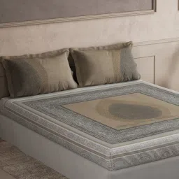 DDECOR Live beautiful Beige Cotton Ethnic 145 TC Double Flat Bedsheet with 2 Pillow Covers image 2