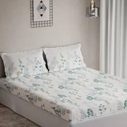 DDECOR Live beautiful Blue Cotton Floral 144 TC Single Flat Bedsheet with 2 Pillow Covers image 2