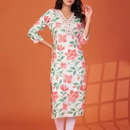 Kaftanize Women Floral Printed with Embroidered Ethnic Straight Long Kurta-image-46