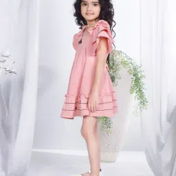 Peppermint Kids Peach Solid Dress image 4
