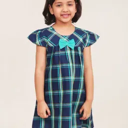 Campana Girls Navy Cotton Chequered Casual Dress-picture-16
