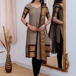 Snofi Creation Sweetheart Neck Pure Cotton Straight Kurta With Dupatta-picture-10