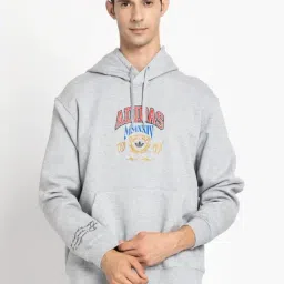 Adidas Originals Grey Loose Fit Printed Hooded Sweatshirt-image-3