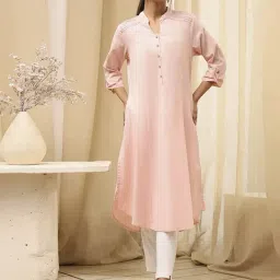 Biba Light Pink Straight Fit Kurtas-picture-10