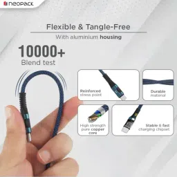 Neopack Duraflex 60W Type C to C Unbreakable Nylon Braided Charing Cable, 480Mbps Speed Data Cable for Apple iPhone 15, iPad, Samsung Galaxy, Tablets, Laptops (1.5 Mtr, Blue) image 3
