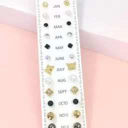 NAVJAI Korean Set of 12 Artificial Stone Studded Square Shaped Studs-image-5