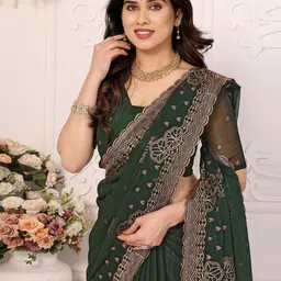 The Textile Hub Floral Embroidered Pure Silk Saree image 4